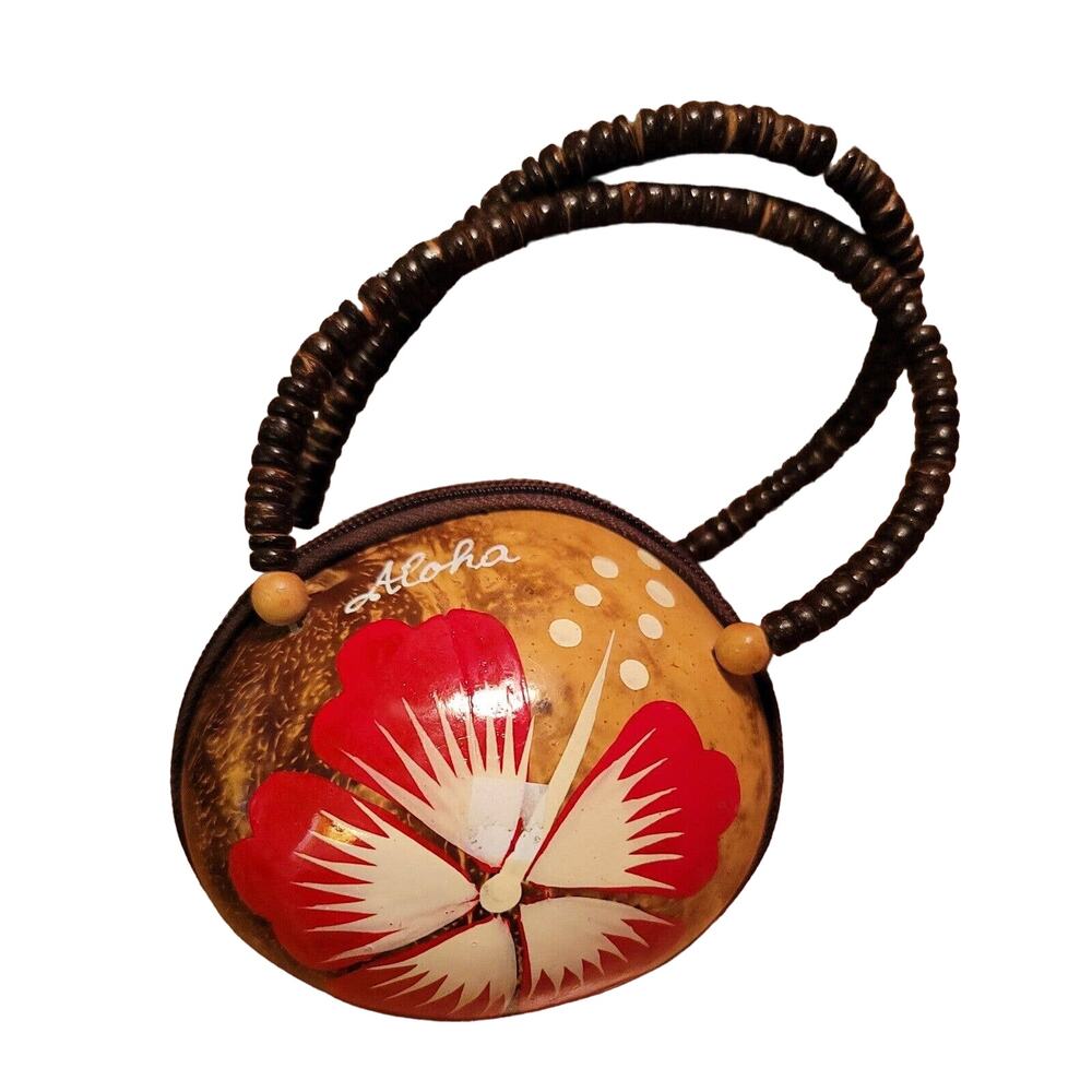 HAWAIIAN Coconut Shell Purse (Handmade) w/ Coconut Zipper Handbag Hawaii